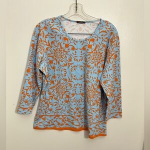 J. Mclaughlin Catalina Cloth Top blue orange stretch casual office career XL